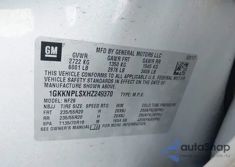 2017 GMC Acadia Denali z USA, uszkodzony, nr VIN 1GKKNPLSXHZ249370